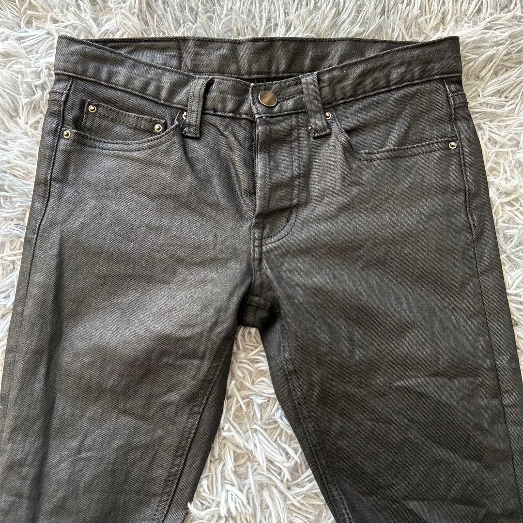 ミニマル mnml ブラック コーティング スキニーデニム 裾 ジッパー ボタン