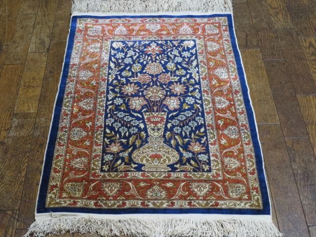 美品 手織り シルク トルコ HEREKE ヘレケ ゴルダニ文様 ペルシャ 絨毯