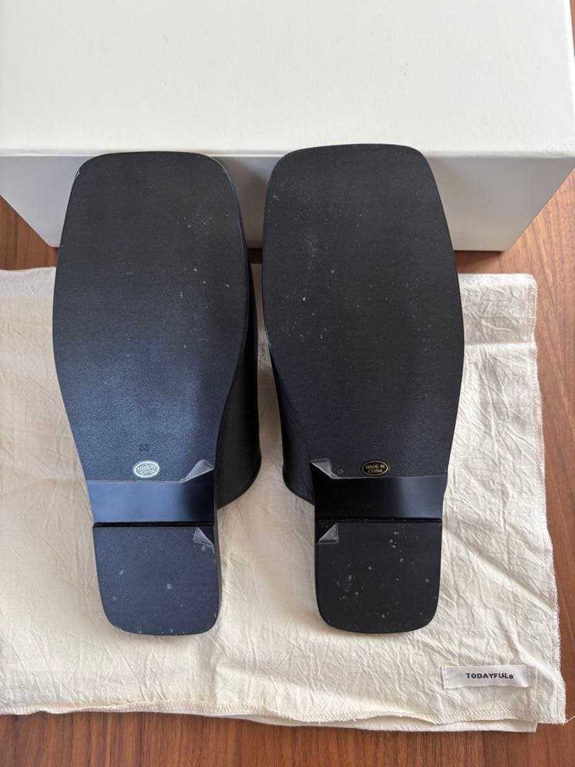 新品箱付♡TODAYFUL♡Leather Slit Sandals♡BK♡38