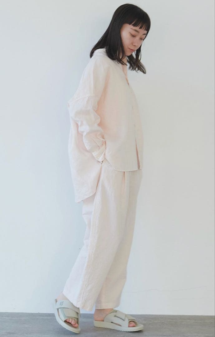 【yuni10周年】ハイツイスト コットン/リネン バックゴムパンツ