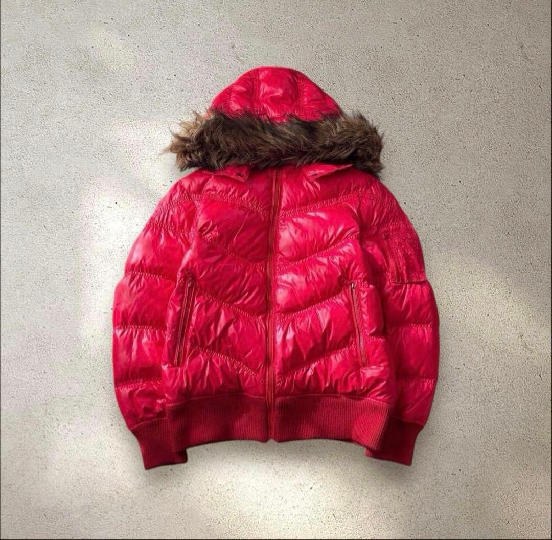 00s お兄系 olduniqro 光沢 ファーダウンジャケット グランジy2k