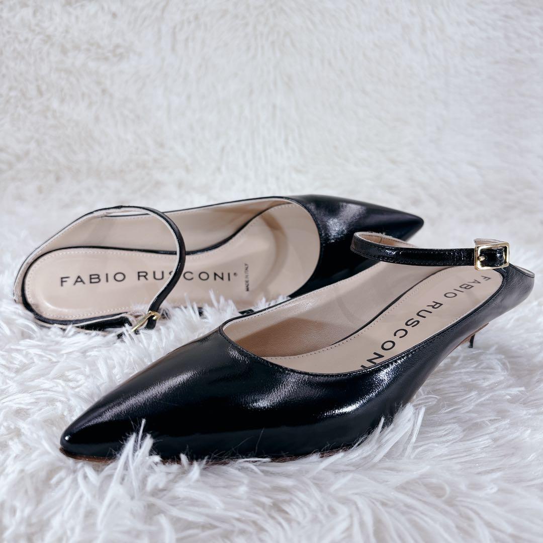 未使用級 FABIO RUSCONI ポインテッドトゥ ストラップミュール 黒
