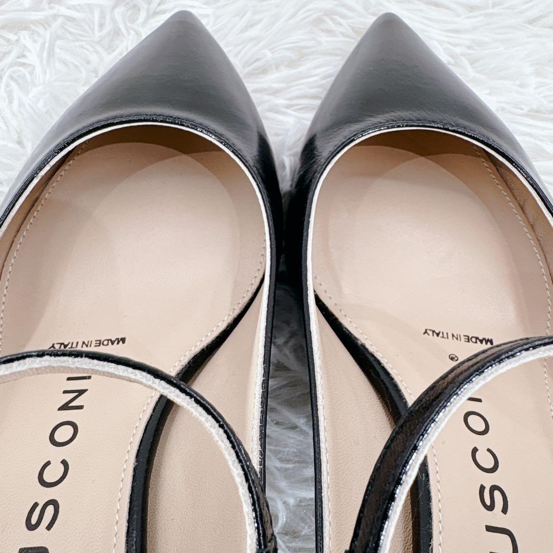 未使用級 FABIO RUSCONI ポインテッドトゥ ストラップミュール 黒