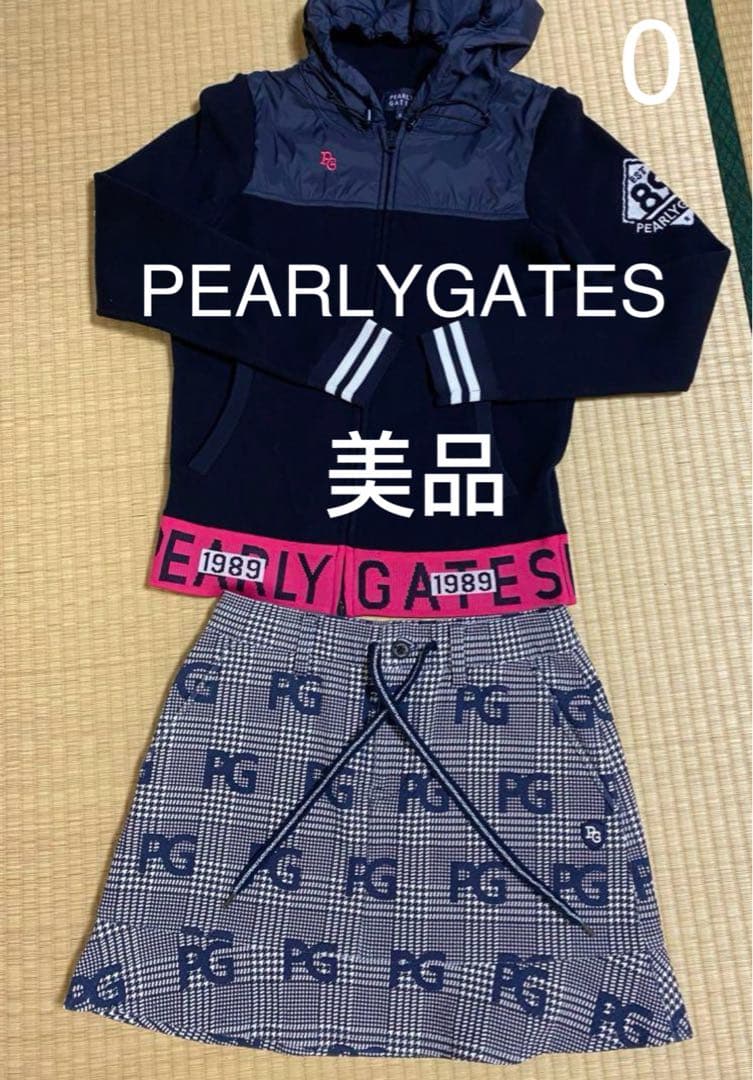 美品　パーリーゲイツ ニットジャケット　パーカー　0 ネイビー　ピンク