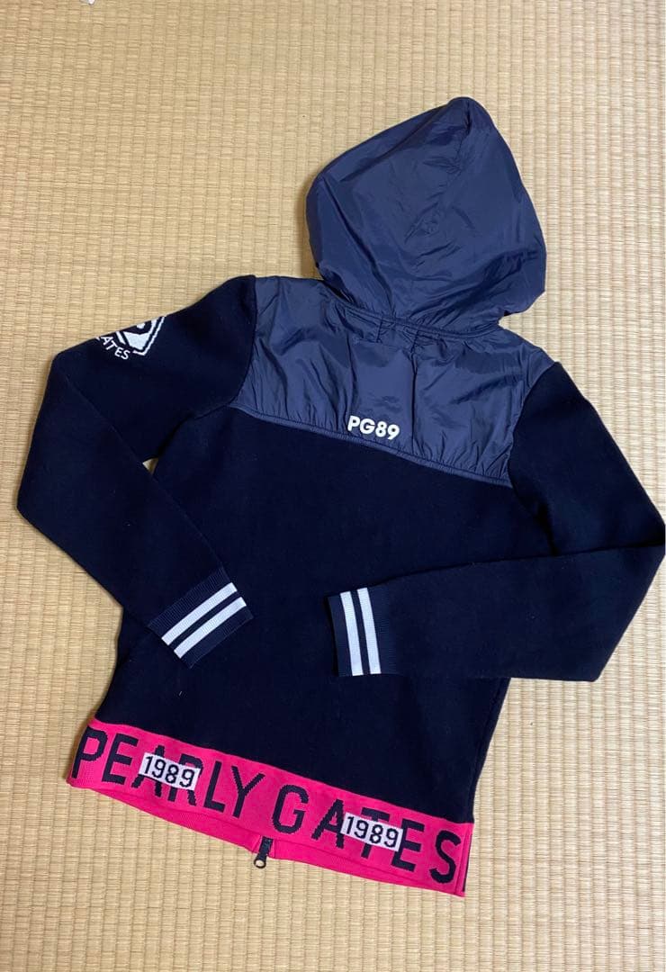 美品　パーリーゲイツ ニットジャケット　パーカー　0 ネイビー　ピンク