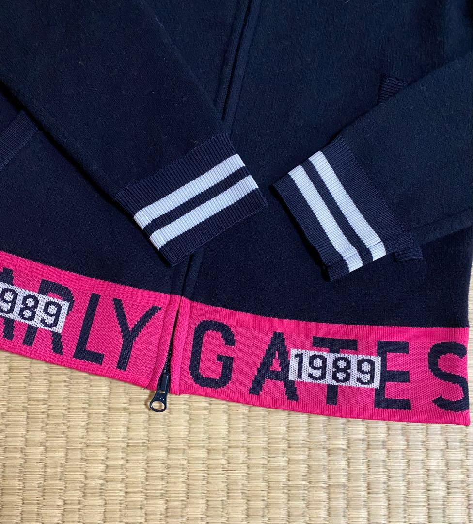 美品　パーリーゲイツ ニットジャケット　パーカー　0 ネイビー　ピンク