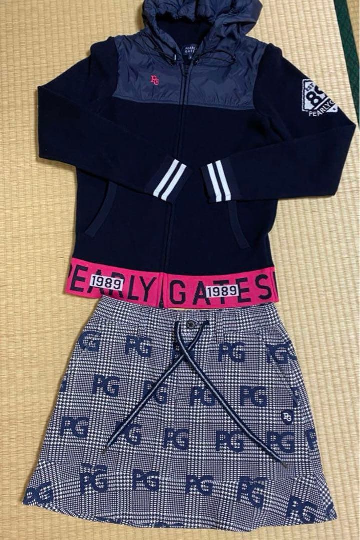 美品　パーリーゲイツ ニットジャケット　パーカー　0 ネイビー　ピンク