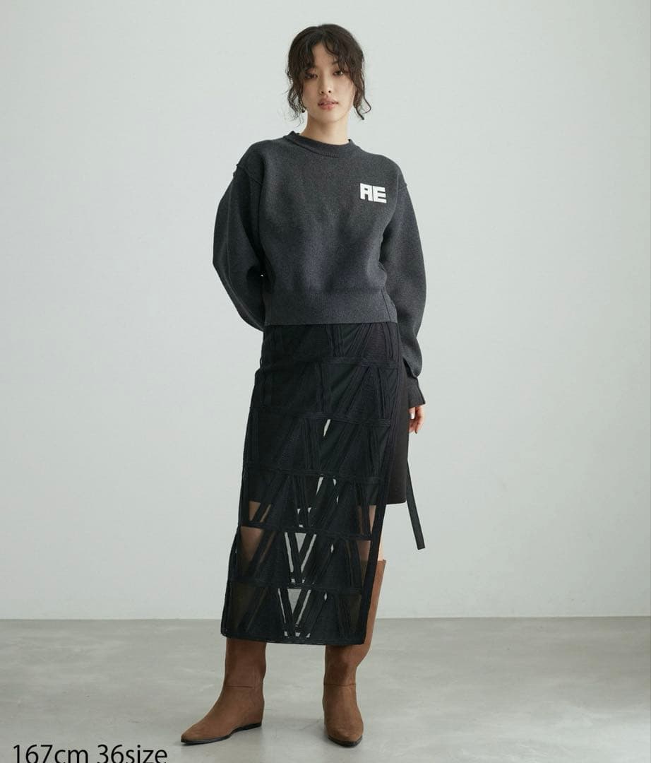 アダムエロペ　【サステナブル・洗える】フェルト刺しゅうニットプルオーバー