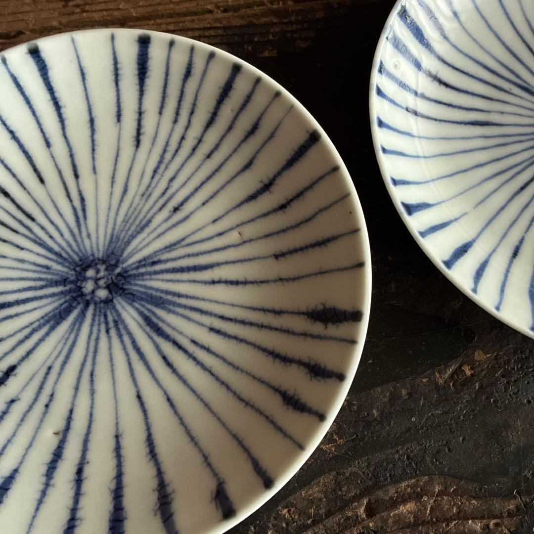 骨董　古伊万里　九谷　染付　松笠　麦藁手　角福　平皿　膾皿　５客限り