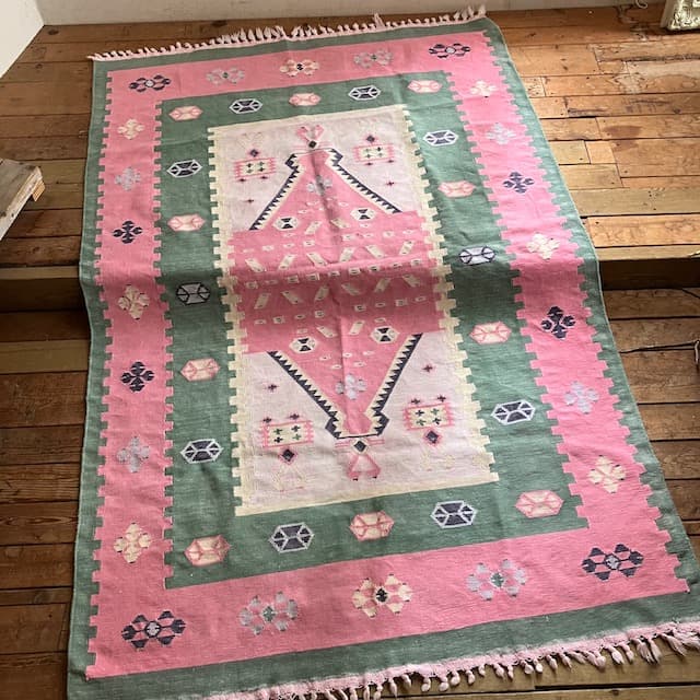 ヴィンテージ オールド キリム ラグ マット 絨毯 手織 古道具 手織り 幾何学