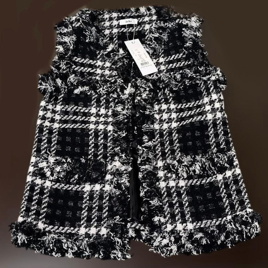 sheller シェリエ ツイードフリンジジレ フリーサイズ