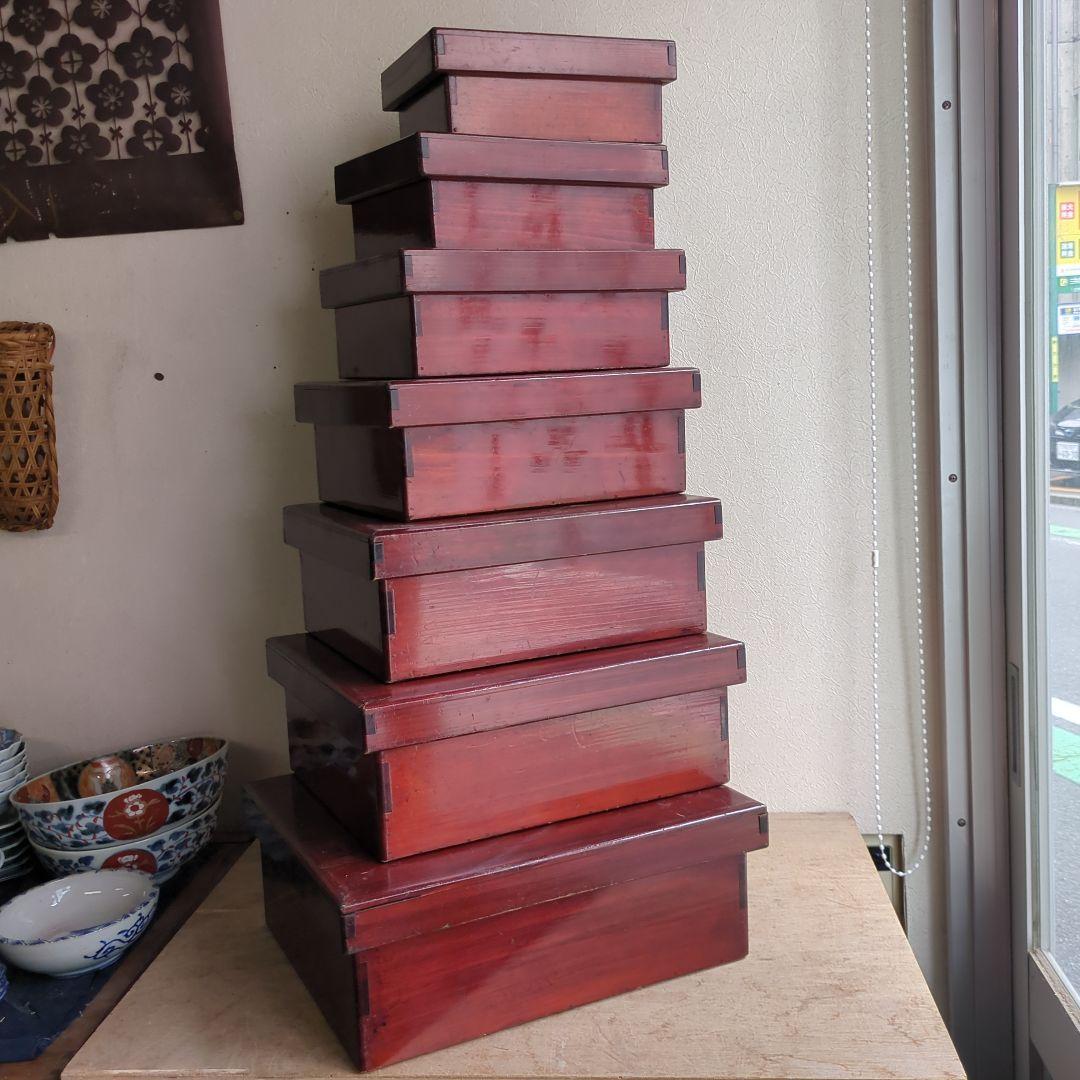 骨董 入れ子 切溜 いれこ 七段重箱 木製 漆器 木箱 7セット アンティーク