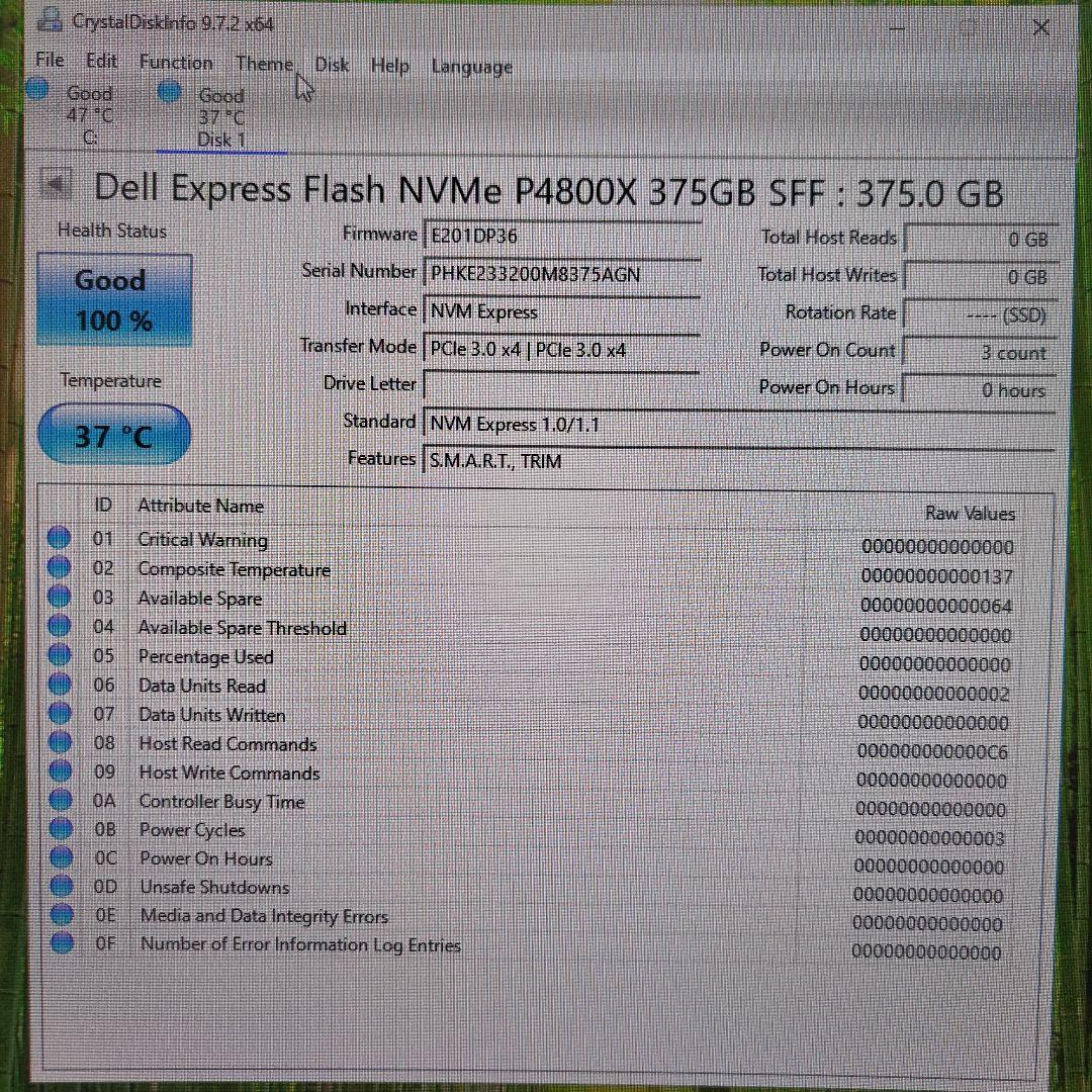 Optane P4800X 375GB U.2→PCIE変換アダプター付き