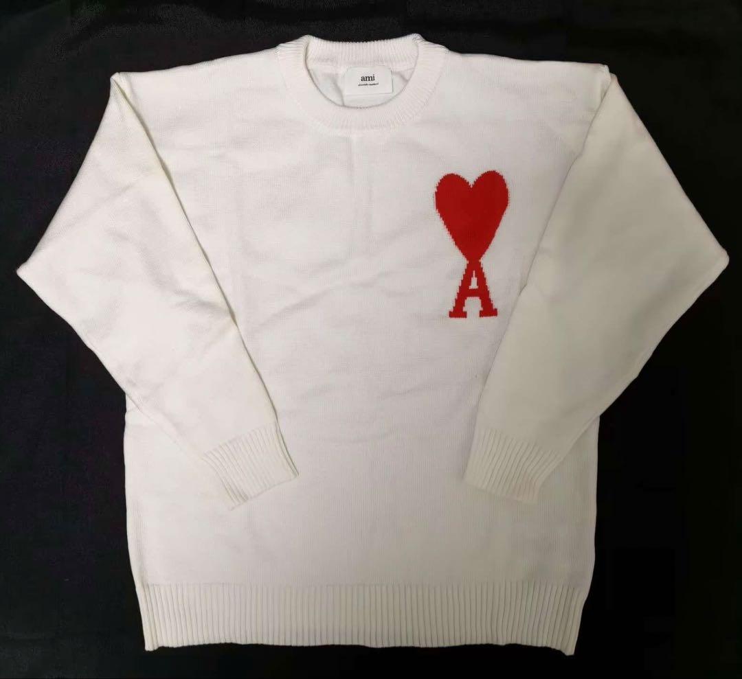 Ami ホワイト ハート刺繍 ニットセーター