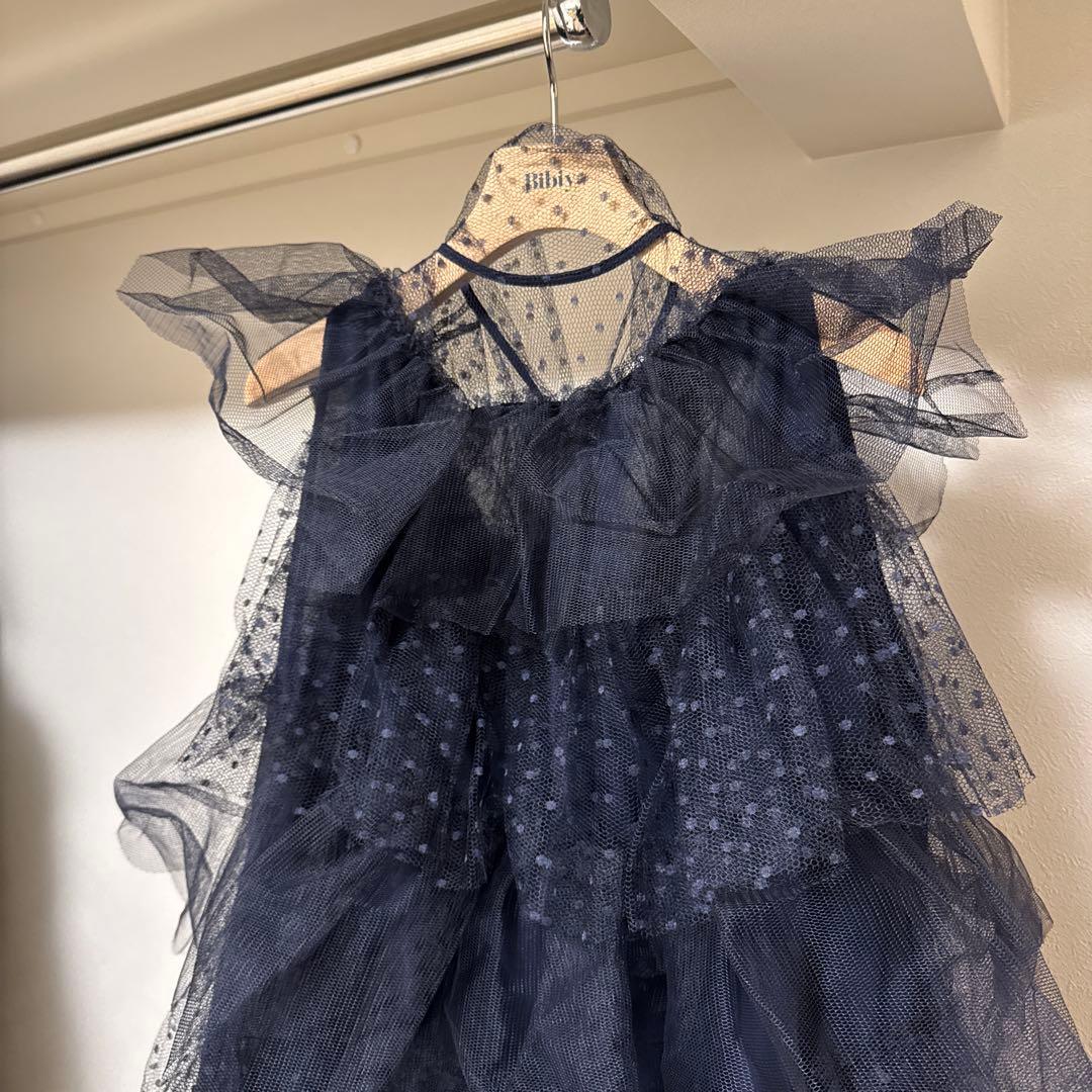 RED VALENTINOブラックドットチュールティアードミニドレス