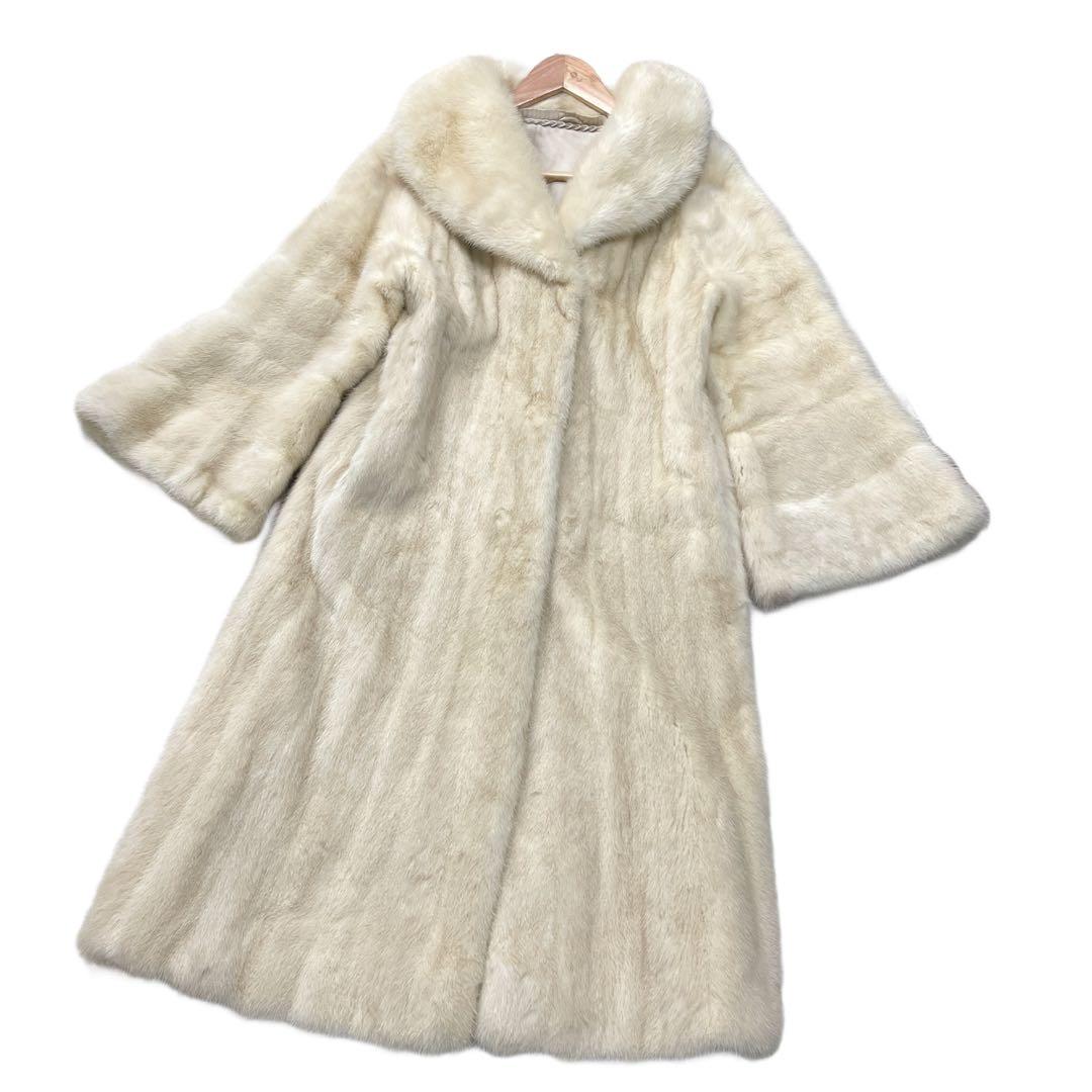 総丈108cm　パールミンク　ロング丈　ファーコート　Lサイズ相当　なめし柔らか