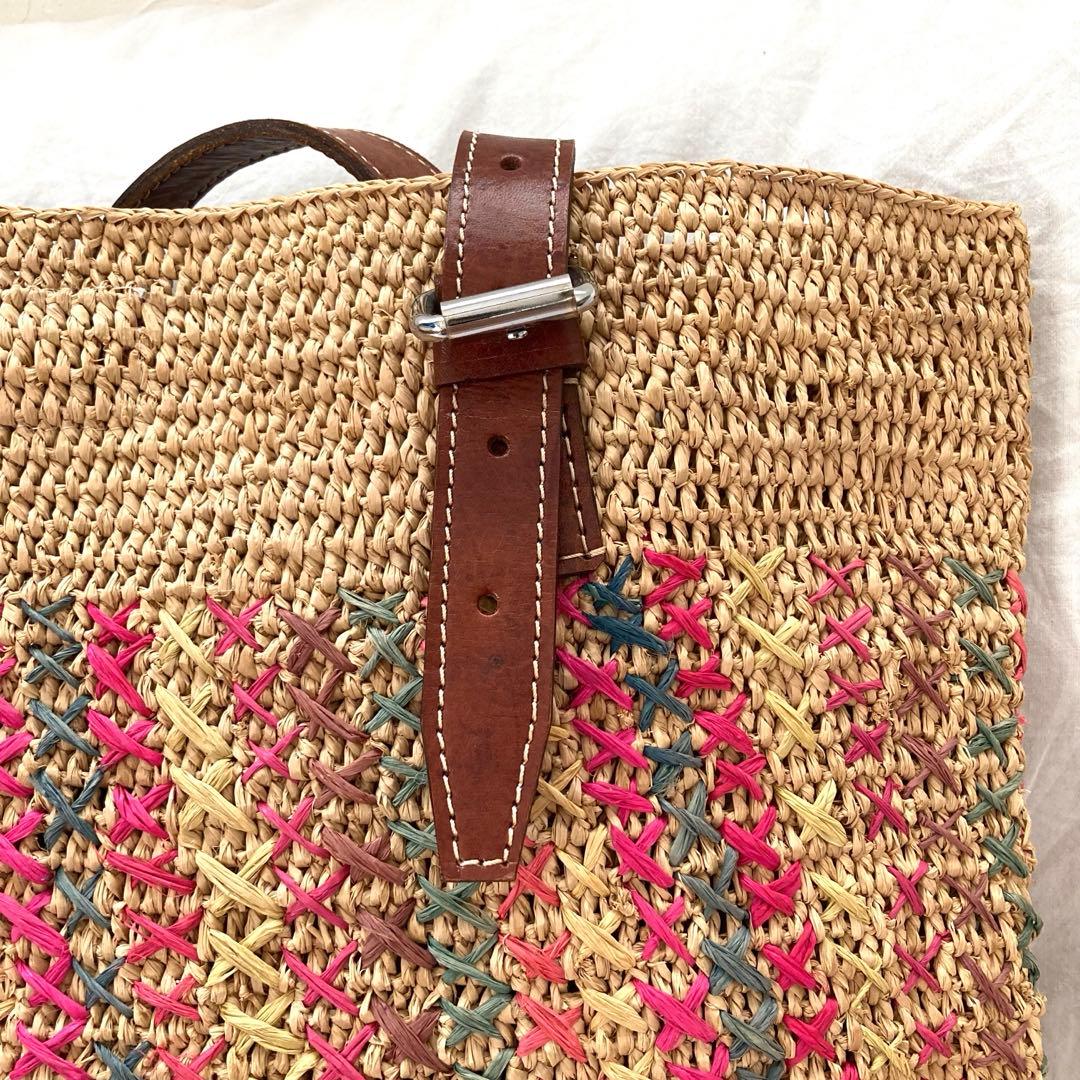 レア　IBELIV アイビリーブ　ラフィア　トートバッグ　革ベルト　カゴバッグ