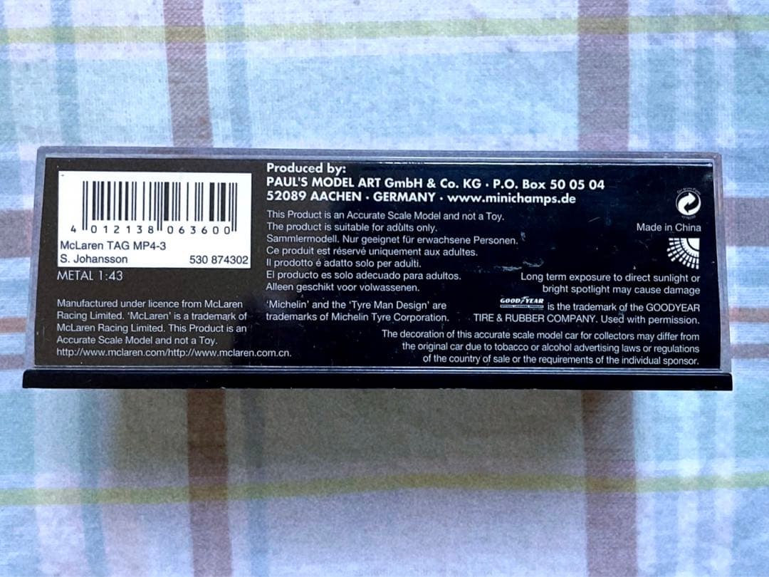 ミニチャンプス 1/43 マクラーレン・TAGポルシェ MP4/3 ヨハンソン