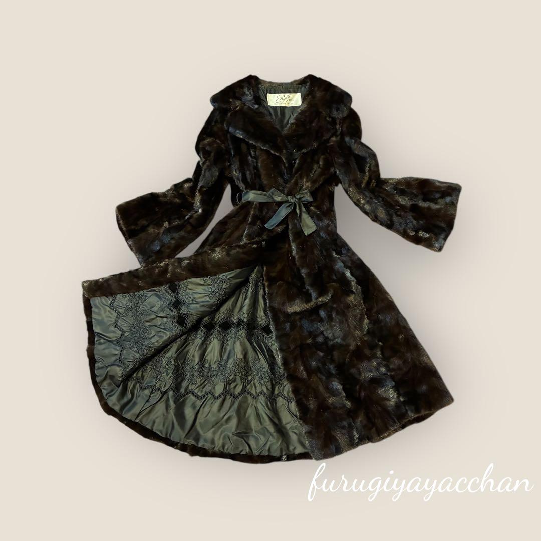 EagleFurs 本毛皮マキシ丈コート リアルファー　総レース裏地 ミンク調