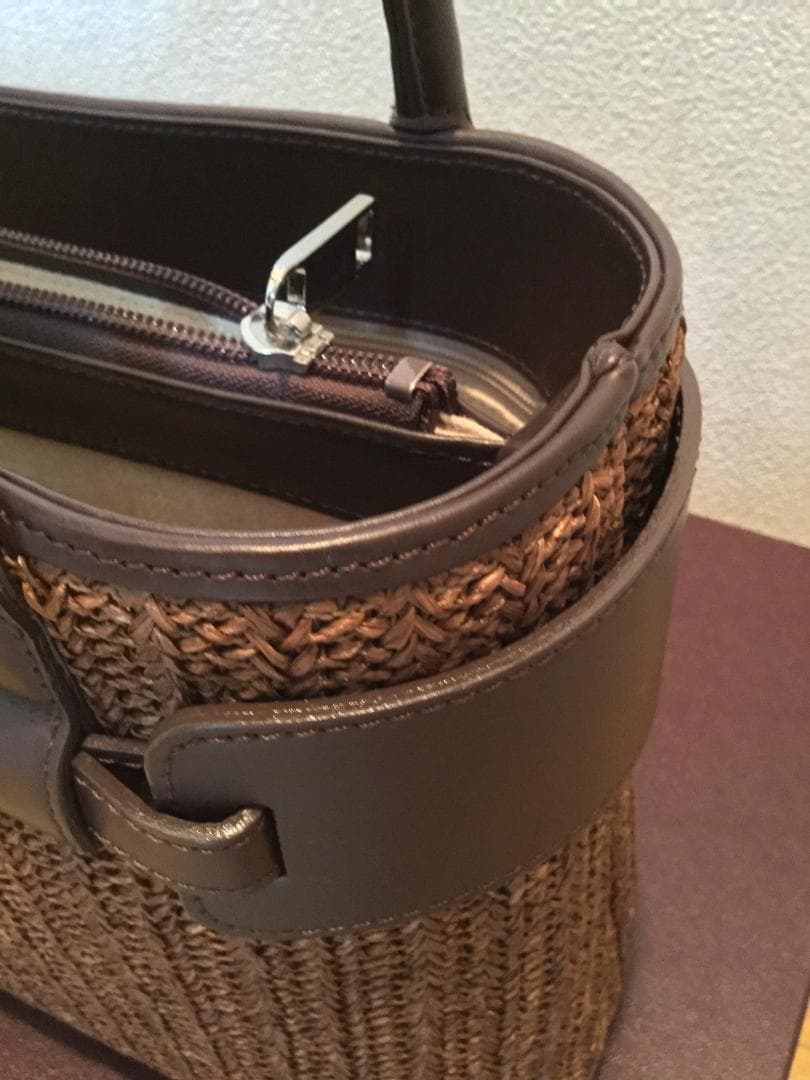 傳濱野　バッグ　茶色　ブラウン　ブラウン かごバッグ ストライプ模様