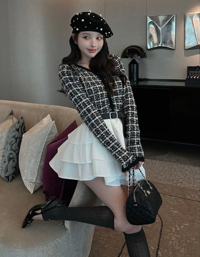 Darich ダーリッチ ツイードニットミニワンピース(FL)