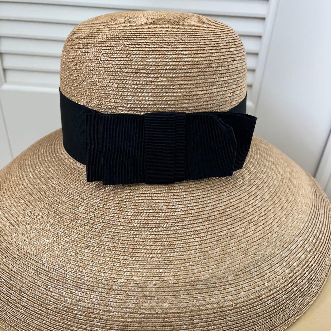 フォクシー黒リボン定番麦わら帽子ストローハット黒リボン付きお箱あり