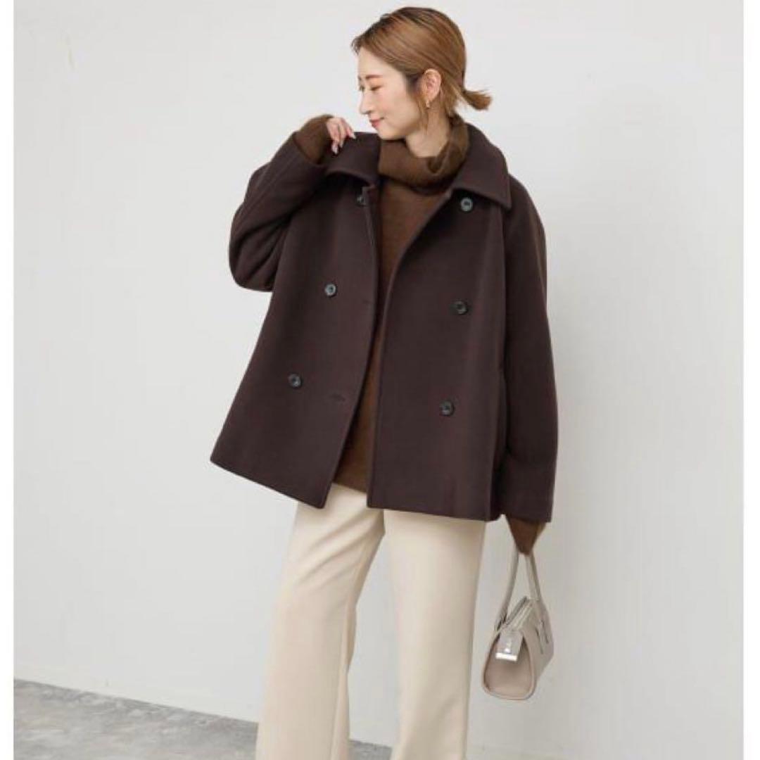 Spick and Span S160スタンドカラーショートコートブラウン38