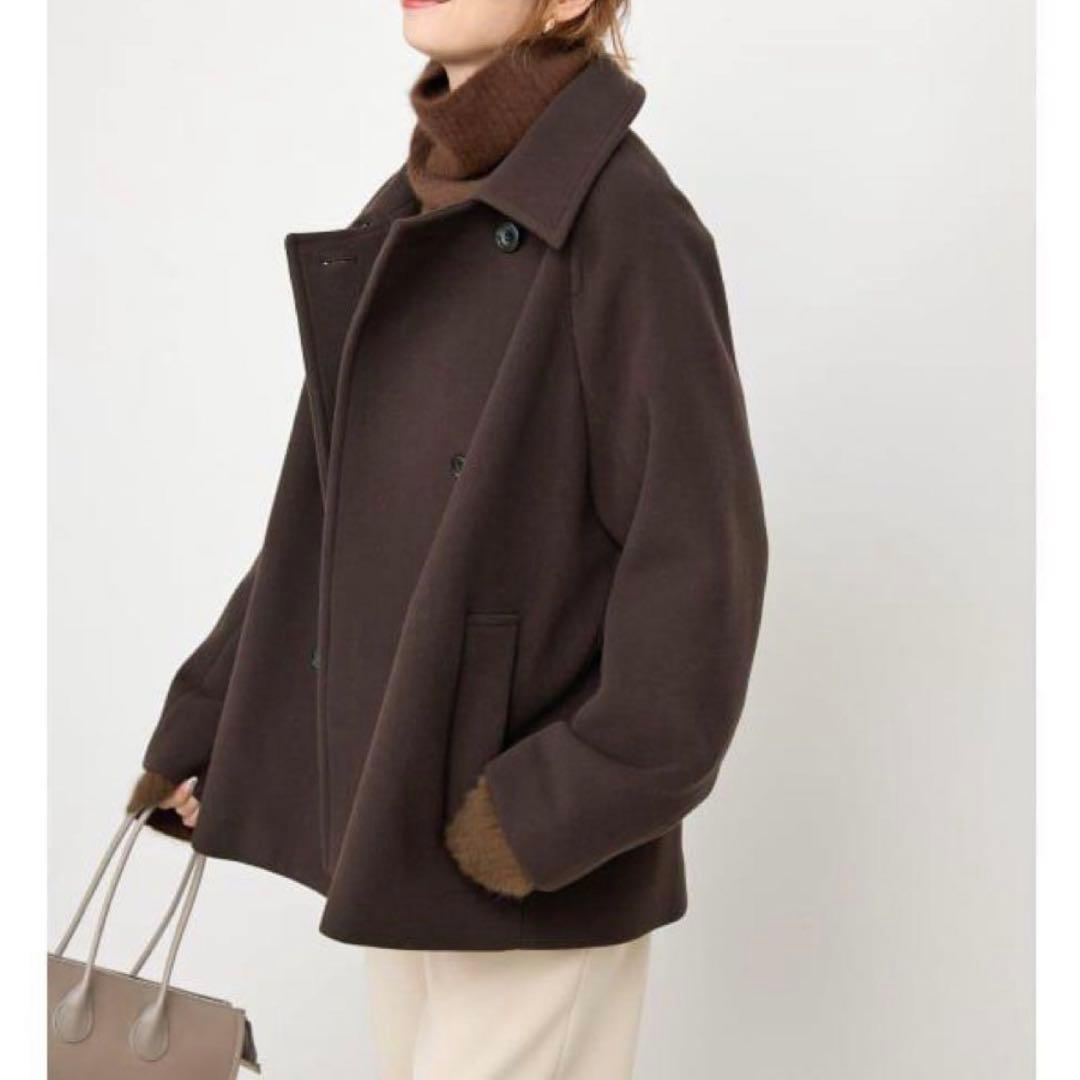 Spick and Span S160スタンドカラーショートコートブラウン38