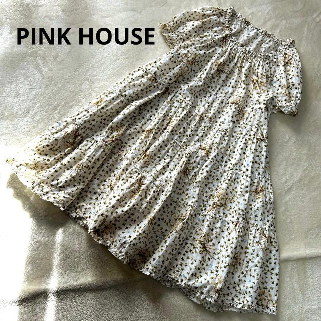 ピンクハウス　綿ローン　チュニック　ピコフリル　四葉のクローバー【訳あり】P49