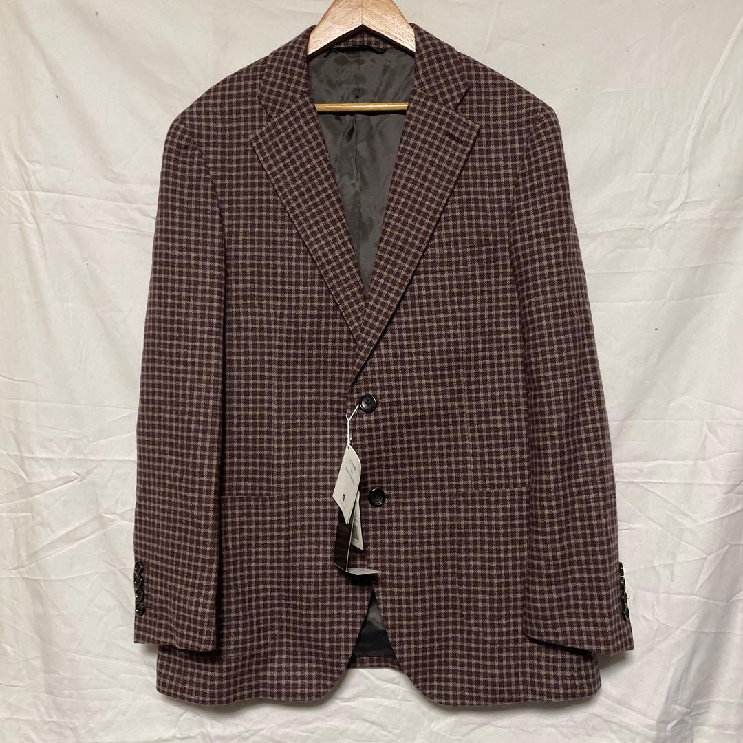 新品定価75,900円【ダーバン】日本製アルパカ混ウールチェック2Bジャケット