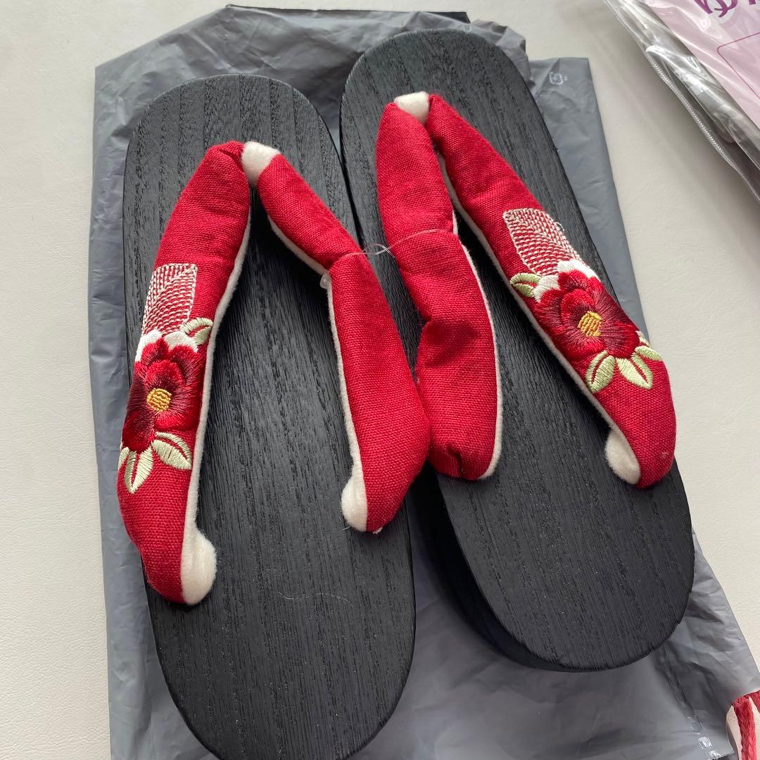 〈新品〉ネイビー花柄浴衣・帯・下駄セット　着付けセット付き