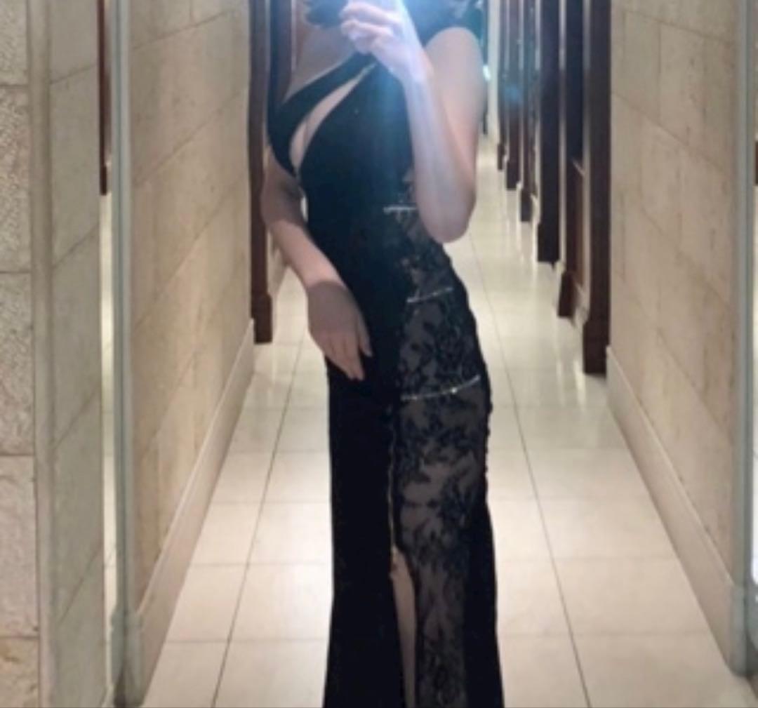 ROSE & FLARE glossy ブラックドレス S ロング