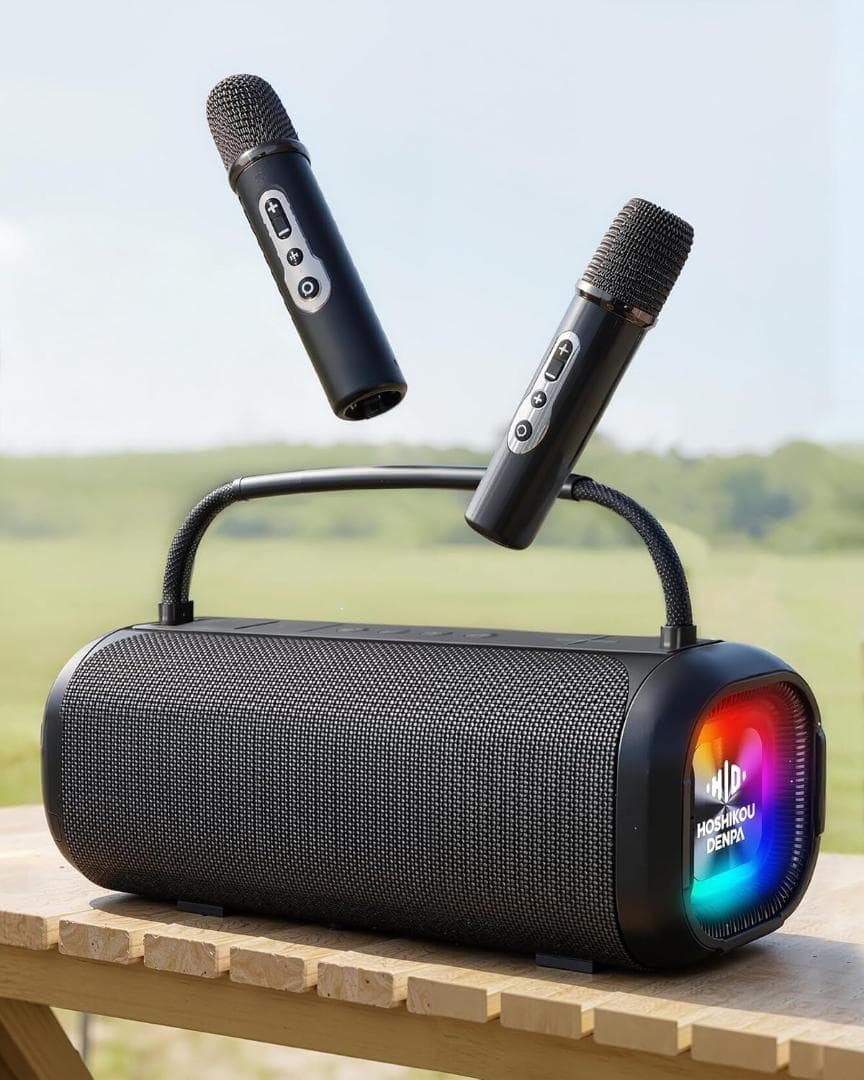80W大出力ポータブルスピーカー 充電式のダブルワイヤレスマイク付き