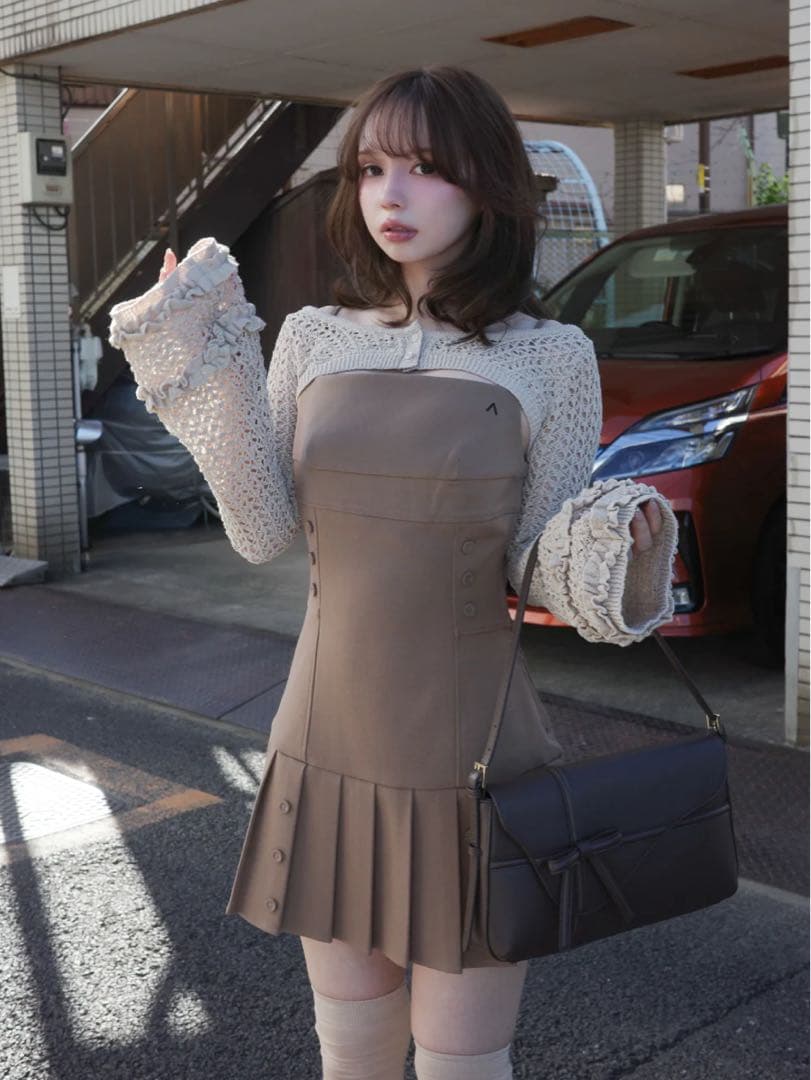 ワンピース andmary Grenda pleats set mini dress