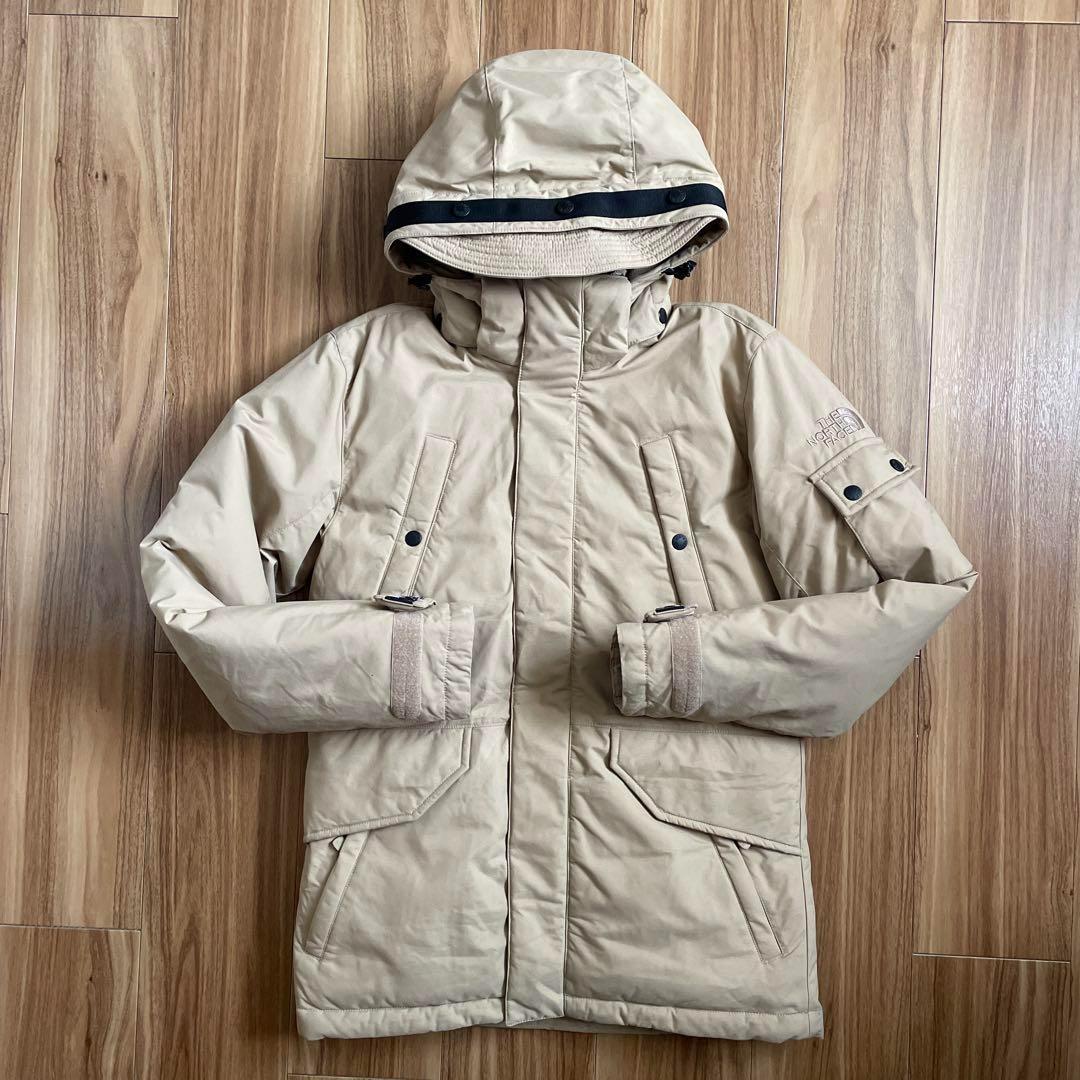 Sノースフェイスマットブラックベージュミドル丈ダウンジャケットコートパーカ
