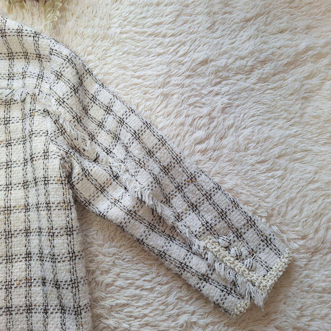 コエル　ツィードジャケット　ラメ入りチェック　ホワイト系　サイズ36　ヨンア