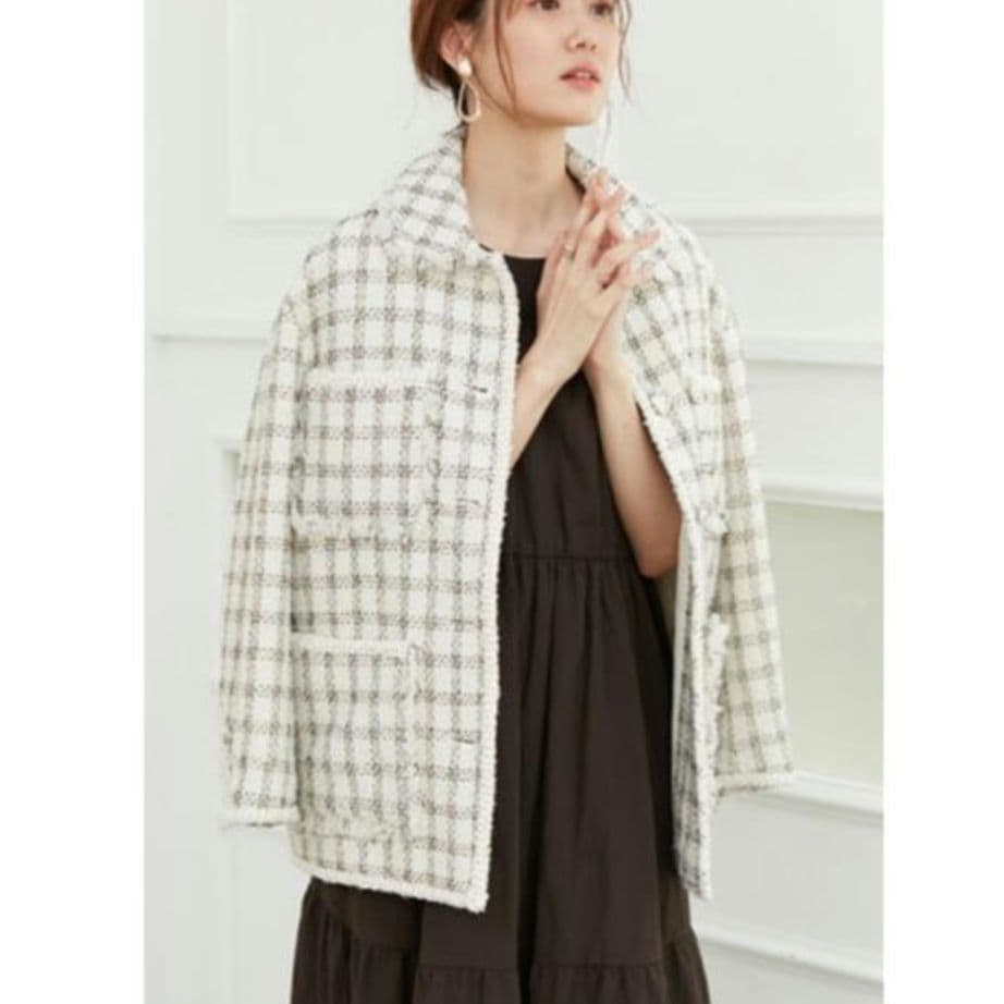 コエル　ツィードジャケット　ラメ入りチェック　ホワイト系　サイズ36　ヨンア