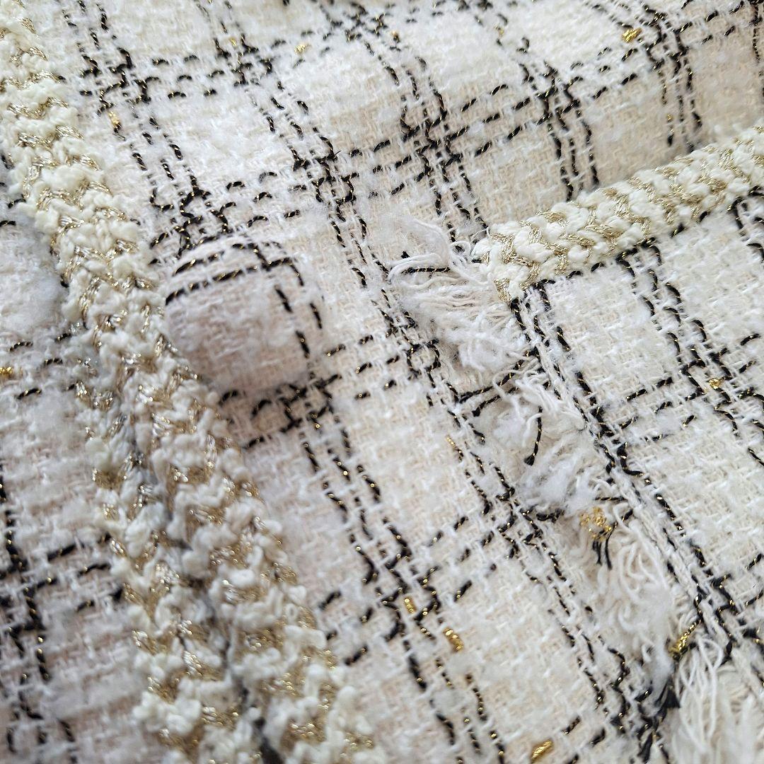 コエル　ツィードジャケット　ラメ入りチェック　ホワイト系　サイズ36　ヨンア