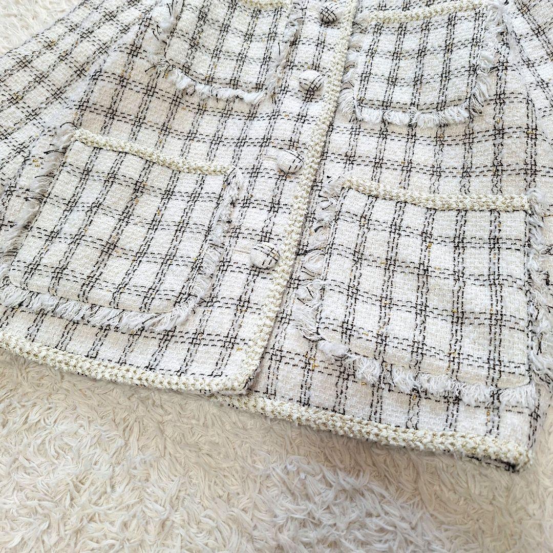 コエル　ツィードジャケット　ラメ入りチェック　ホワイト系　サイズ36　ヨンア