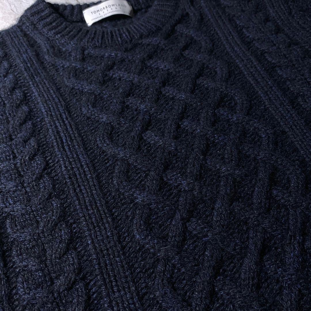トゥモローランド カシミヤ100% フィッシャーマンセーター アランニット 紺
