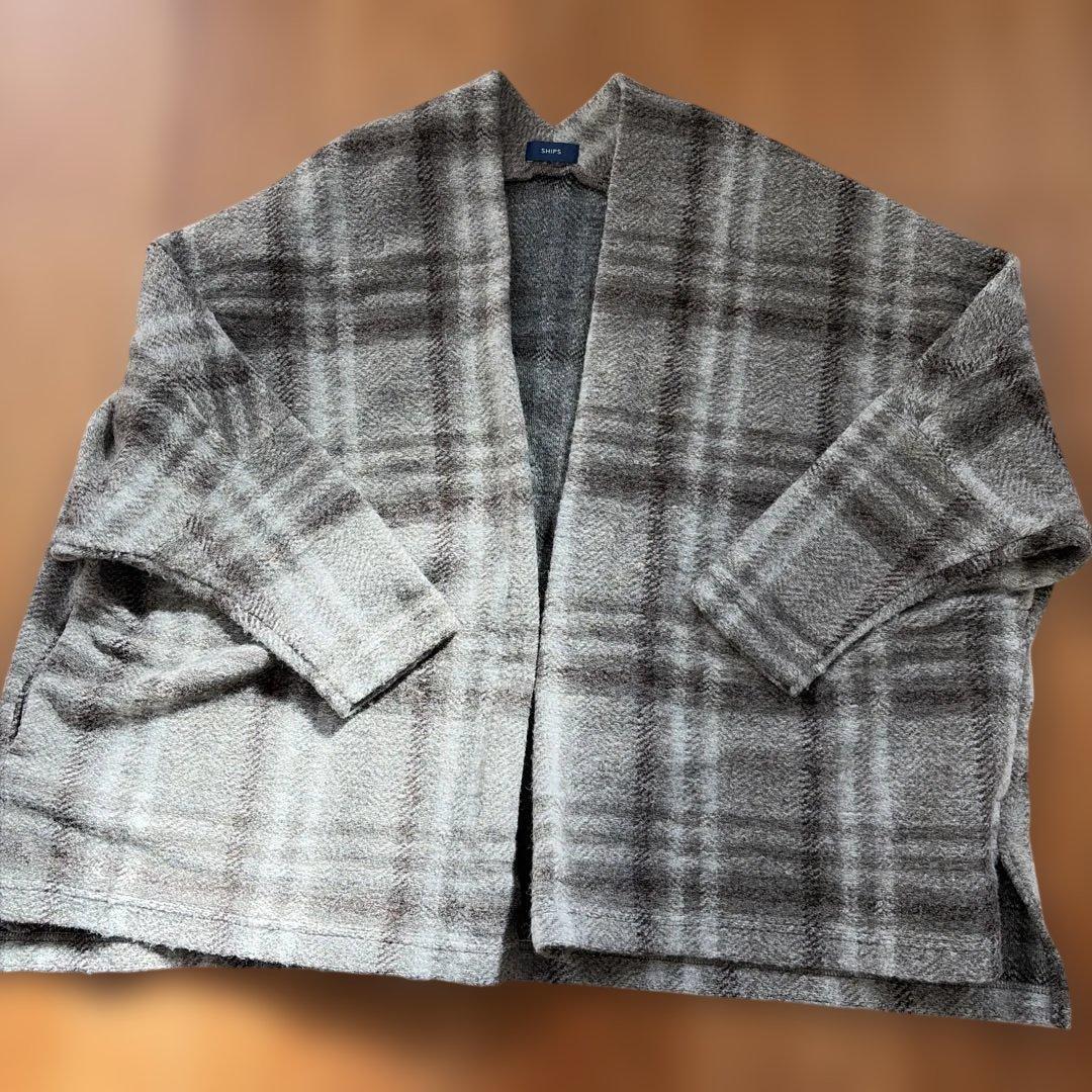 新品　SHIPS グレー チェック柄 カーディガン　イタリアンチェック