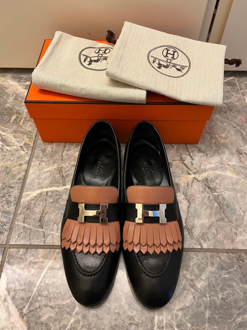 HERMES エルメス　モカシン ロワイヤル　36.5 ブラック✖️ピンク