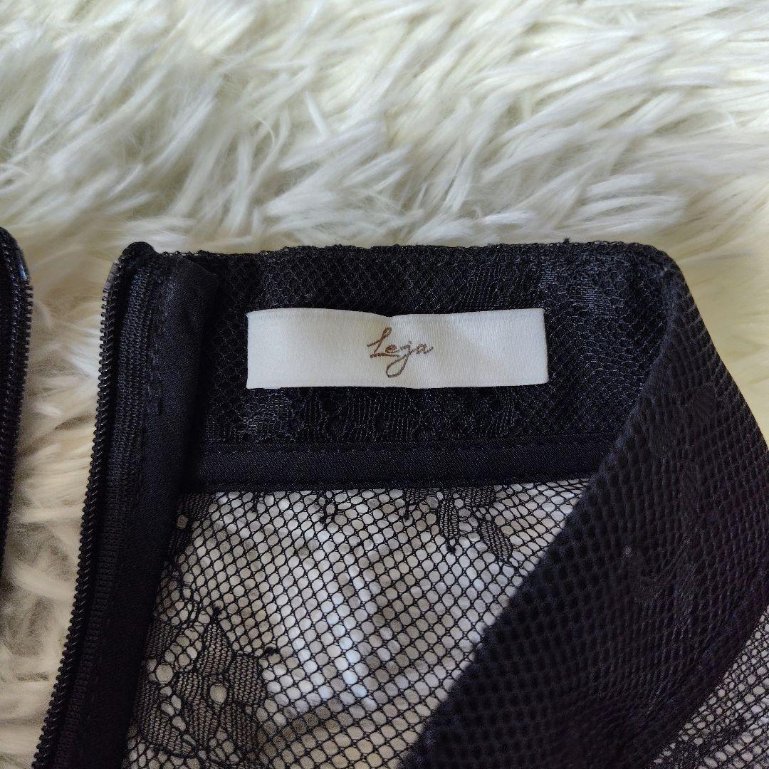 LEJA　ハイネック花柄レースウエストマーク透けロングドレスワンピース