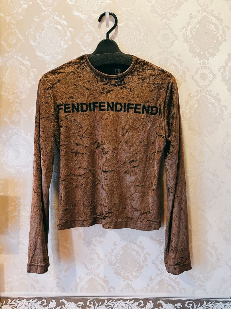 フェンディ FENDI カットソー ロゴ ストレッチ クルーネック ブラウン