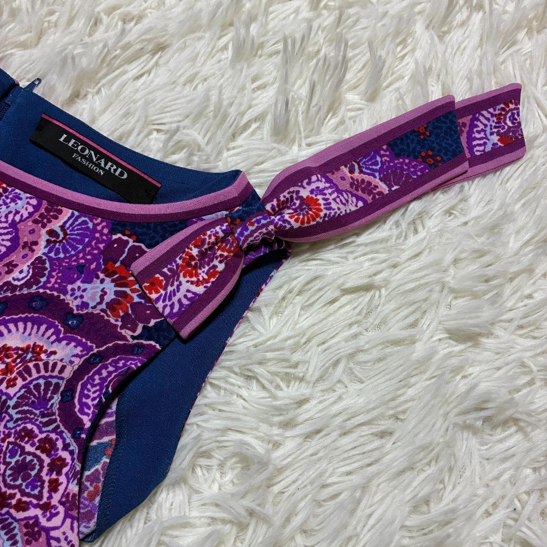 【美品】レオナール　LEONARD　ノースリーブ　リボンワンピース　ペイズリー柄