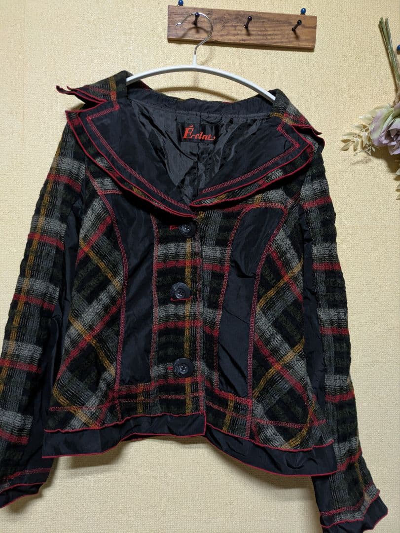 Eクラット エイココンドウチェック柄 テーラードジャケットウール78%42未使用
