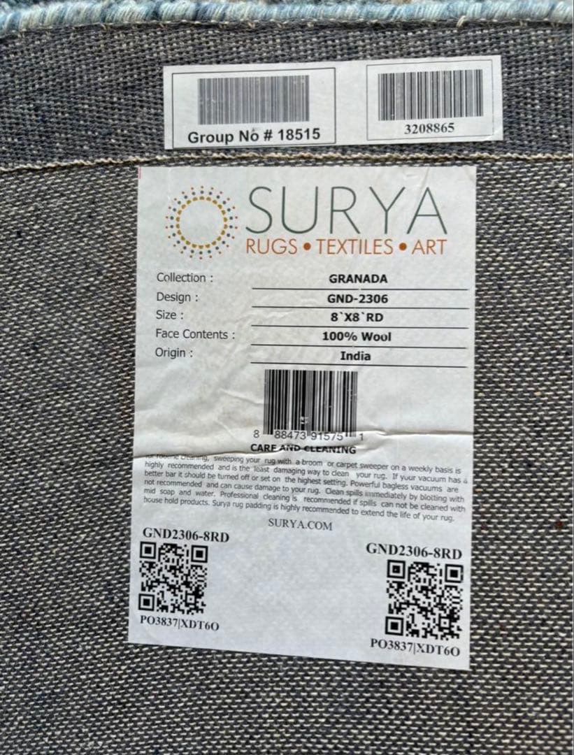 ★美品スーリヤ グラナダ GND-2306 8'X 8' 円形ラグ