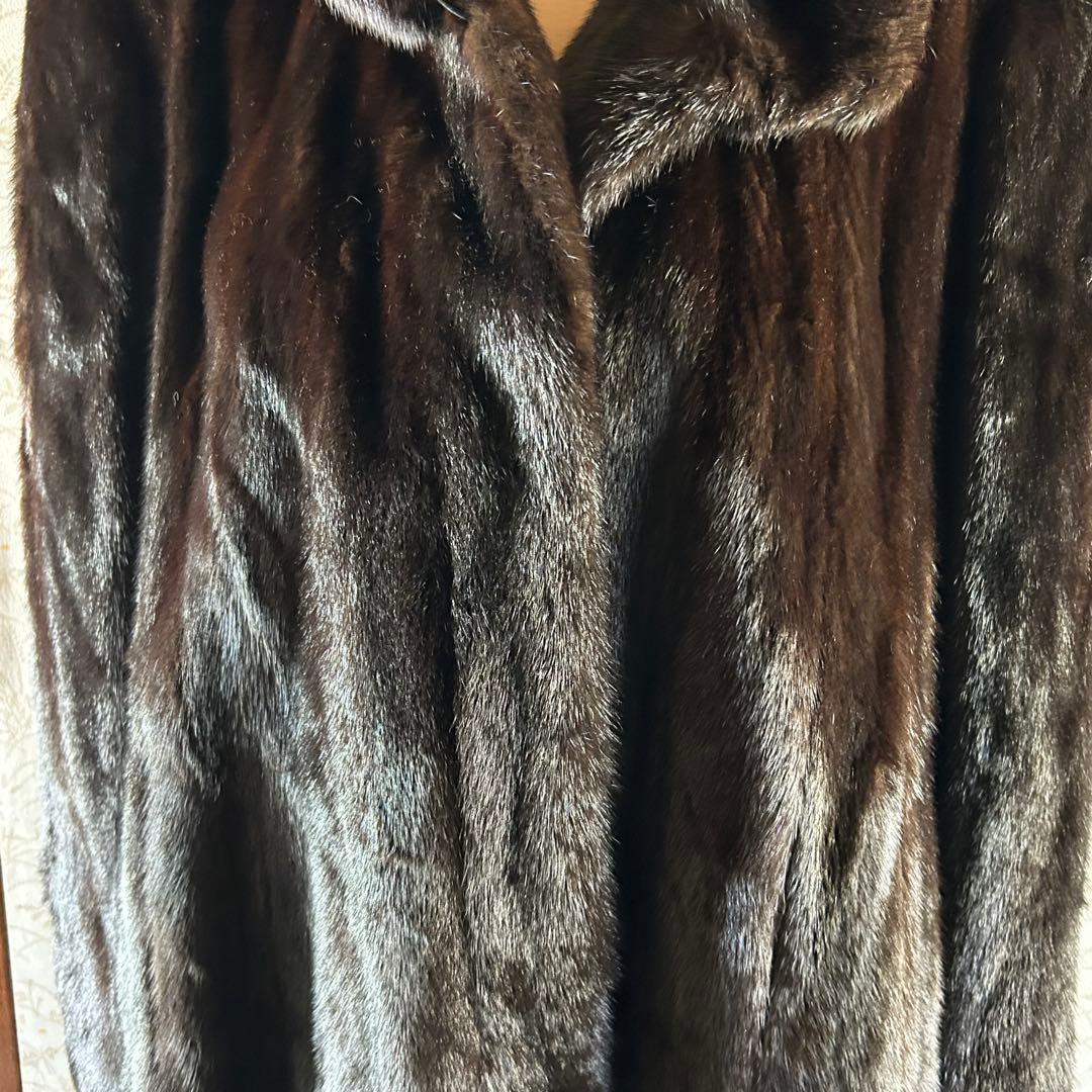 高級 SAFURON OSFUR ダークブラウン ミンクファーロングコート