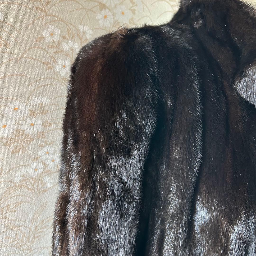 高級 SAFURON OSFUR ダークブラウン ミンクファーロングコート