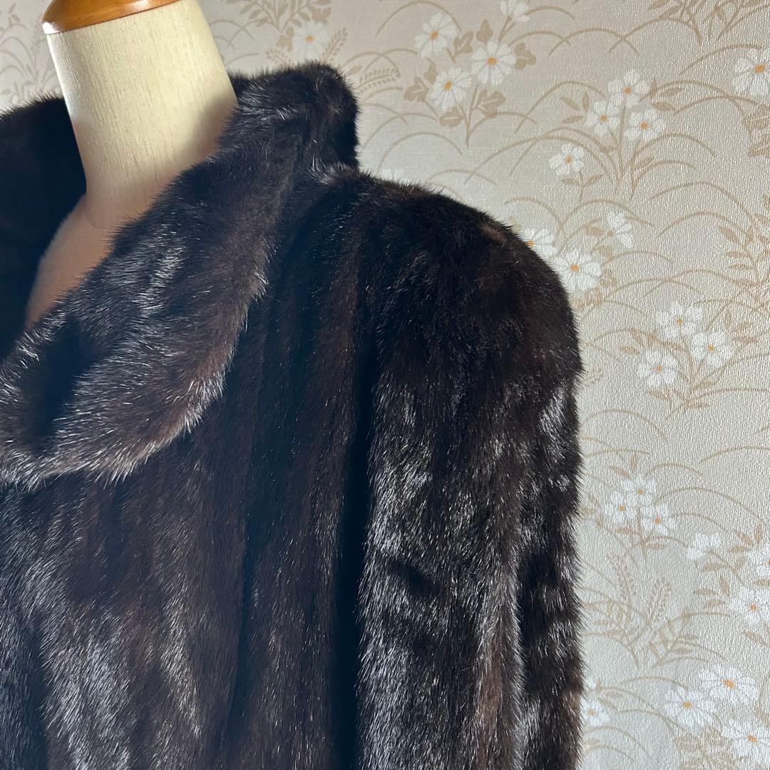 高級 SAFURON OSFUR ダークブラウン ミンクファーロングコート